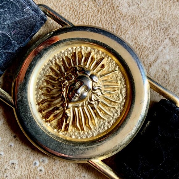 Accessories - Vintage Leather Belt with Gold Medusa Plaques